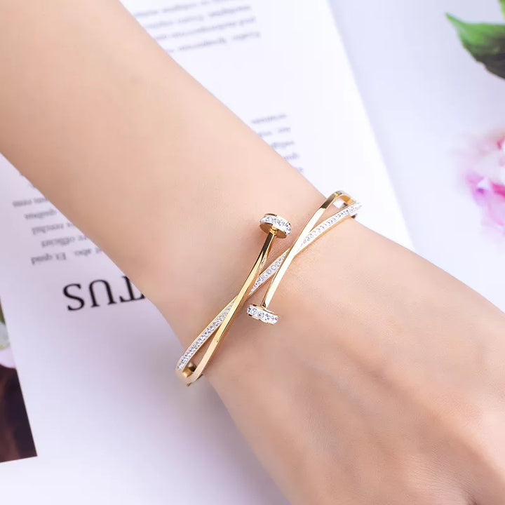 Adjustable Fit Double Nailhead Gold Bracelet | Minimalist Design-GOLD-Nora Luxe