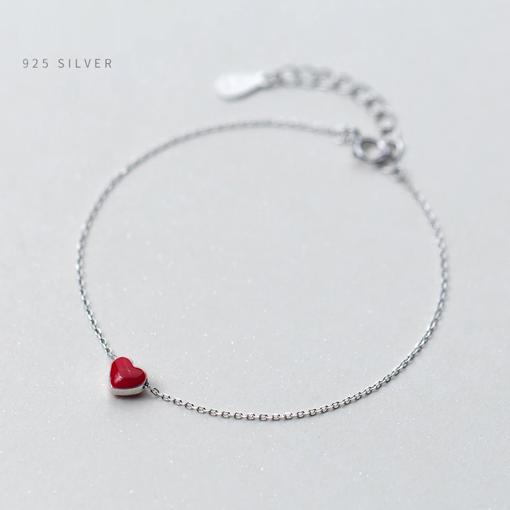 Adjustable Red Heart Charm Bracelet in 925 Sterling Silver-Nora Luxe
