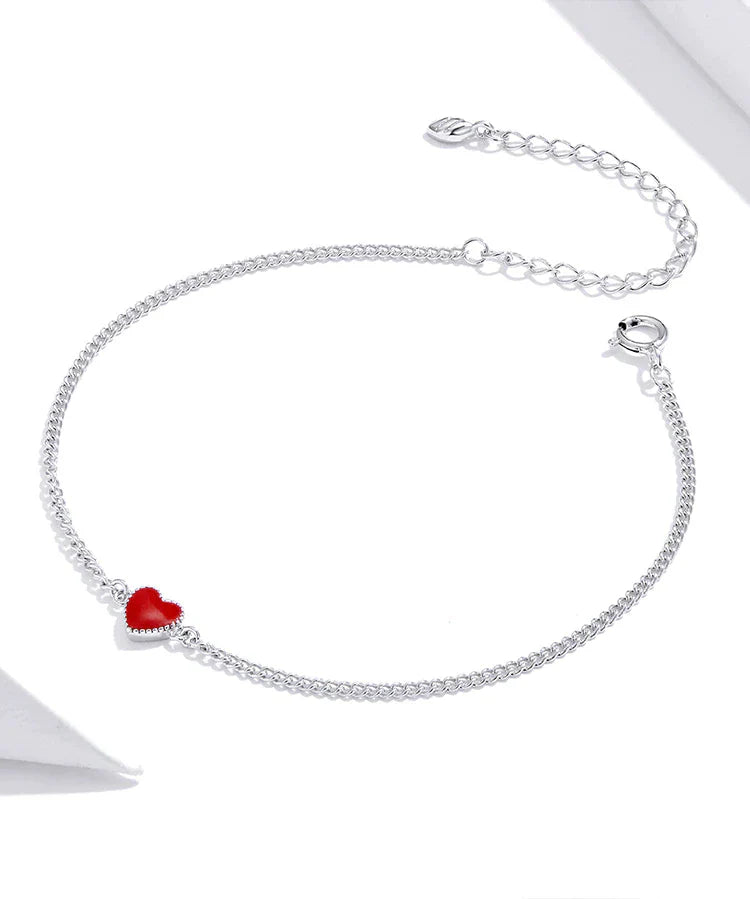 Adjustable Red Heart Charm Bracelet in 925 Sterling Silver-Nora Luxe