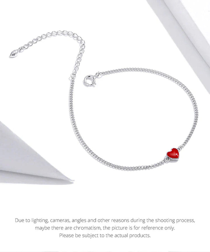 Adjustable Red Heart Charm Bracelet in 925 Sterling Silver-Nora Luxe
