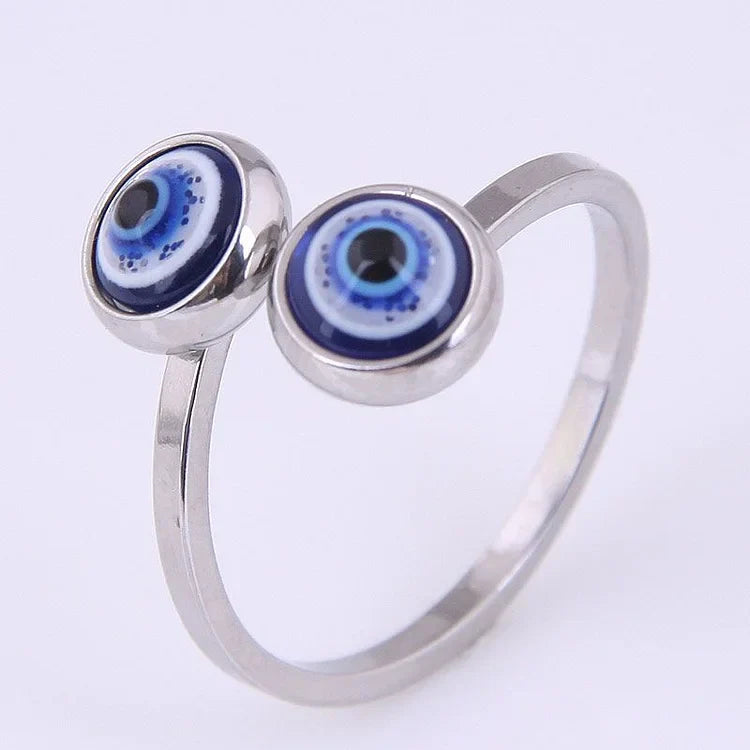 Adjustable Ring with Evil Eye - Esra-Silver-Nora Luxe