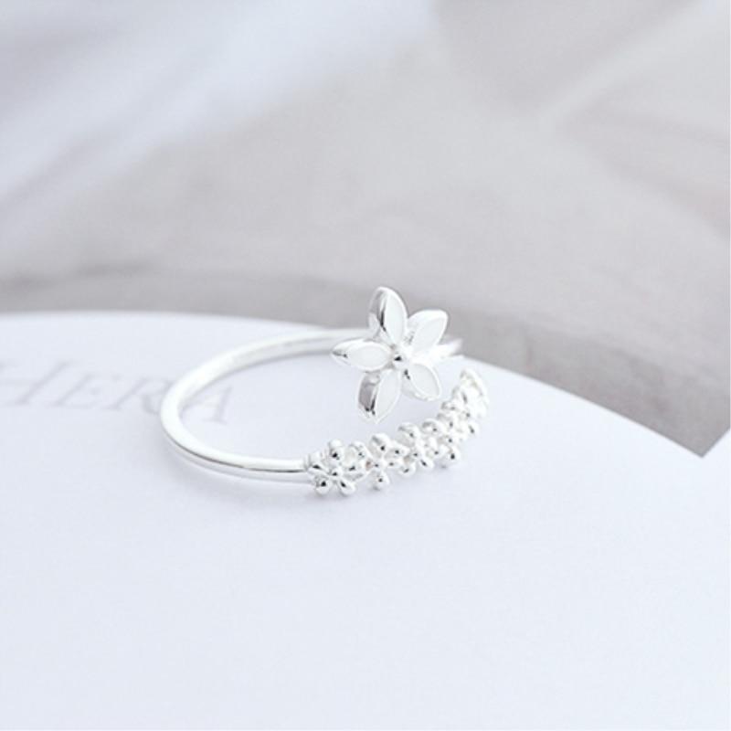 Adjustable Silver Ring with Enamel Wildflowers - Amaril-Nora Luxe