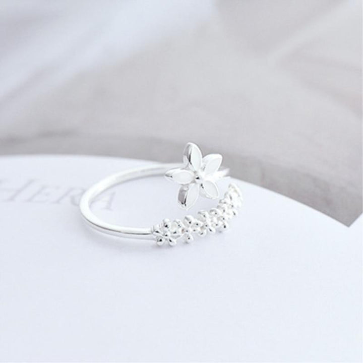 Adjustable Silver Ring with Enamel Wildflowers - Amaril-Nora Luxe