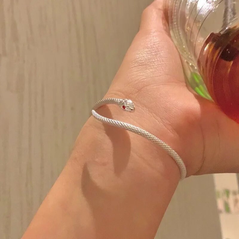 Adjustable Silver Snake Bracelet-Nora Luxe