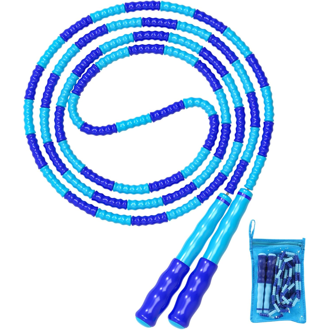 Adjustable Tangle-Free Beaded Jump Rope for Fitness-Blue-Nora Luxe