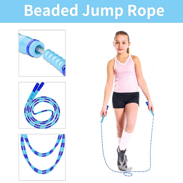 Adjustable Tangle-Free Beaded Jump Rope for Fitness-Blue-Nora Luxe