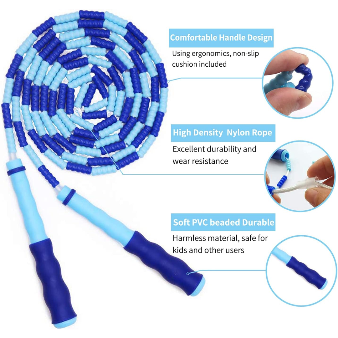 Adjustable Tangle-Free Beaded Jump Rope for Fitness-Blue-Nora Luxe