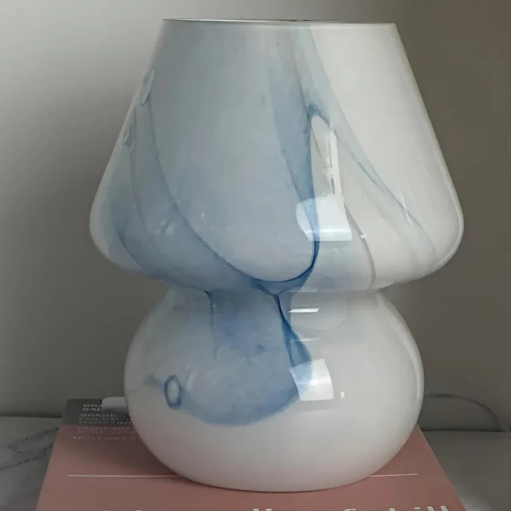 Aesthetic Glass Mushroom Lamp - LumiMush-Blue Pattern-Nora Luxe