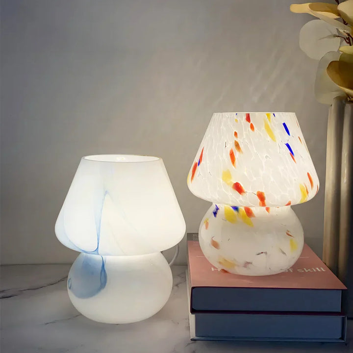 Aesthetic Glass Mushroom Lamp - LumiMush-Colored Dots-Nora Luxe