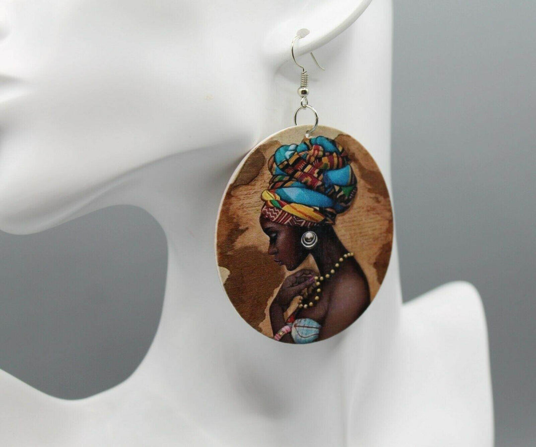 Afrocentric Wooden Drop Earrings | Lightweight Statement Jewellery-Nora Luxe