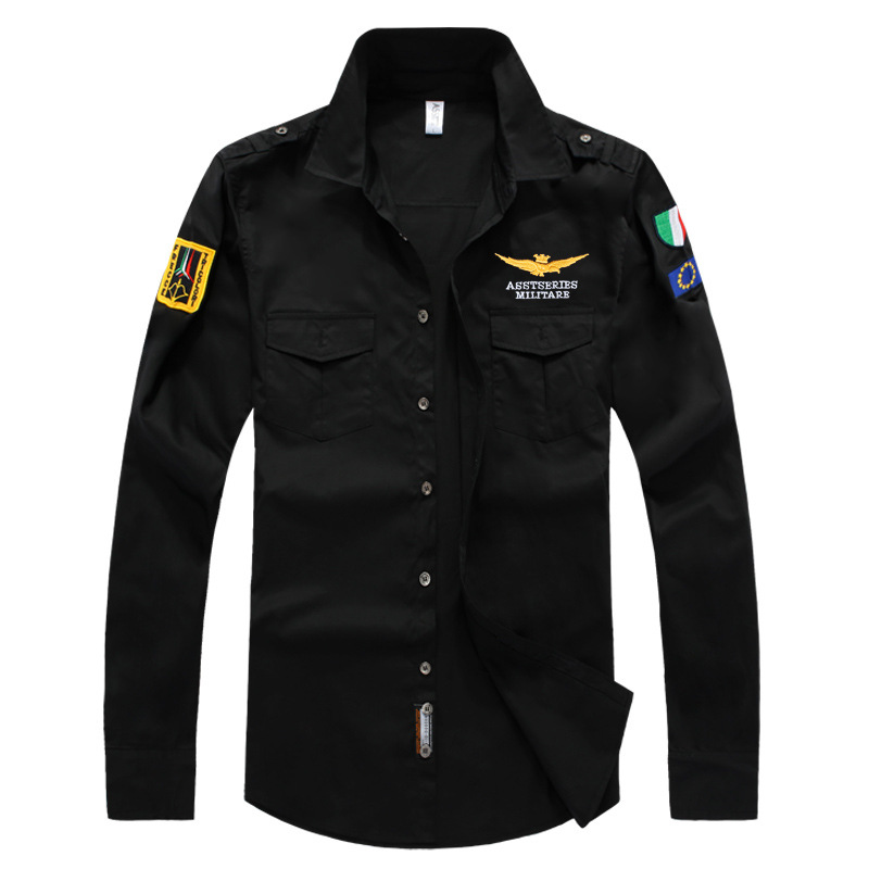 Air Force Style Men's Shirt with Double Pockets - Lucas-Black-2XS-Nora Luxe