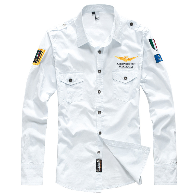Air Force Style Men's Shirt with Double Pockets - Lucas-White-2XS-Nora Luxe