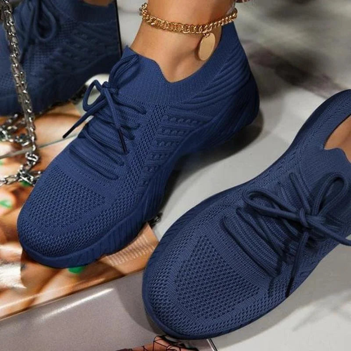 Air-permeable women's chunky sneakers with lacing – Saphira-Blue-3-Nora Luxe