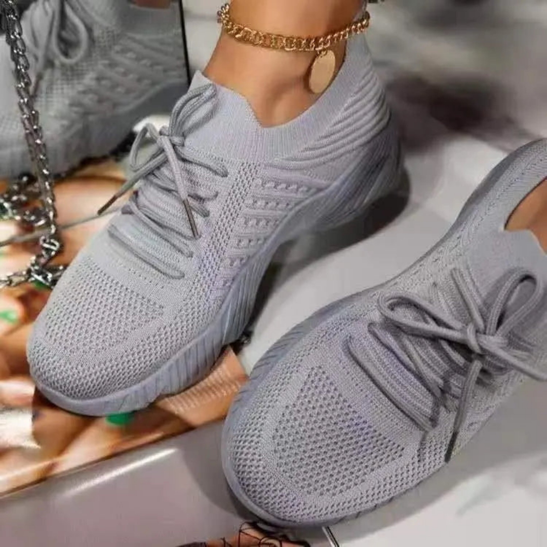 Air-permeable women's chunky sneakers with lacing – Saphira-Grey-3-Nora Luxe
