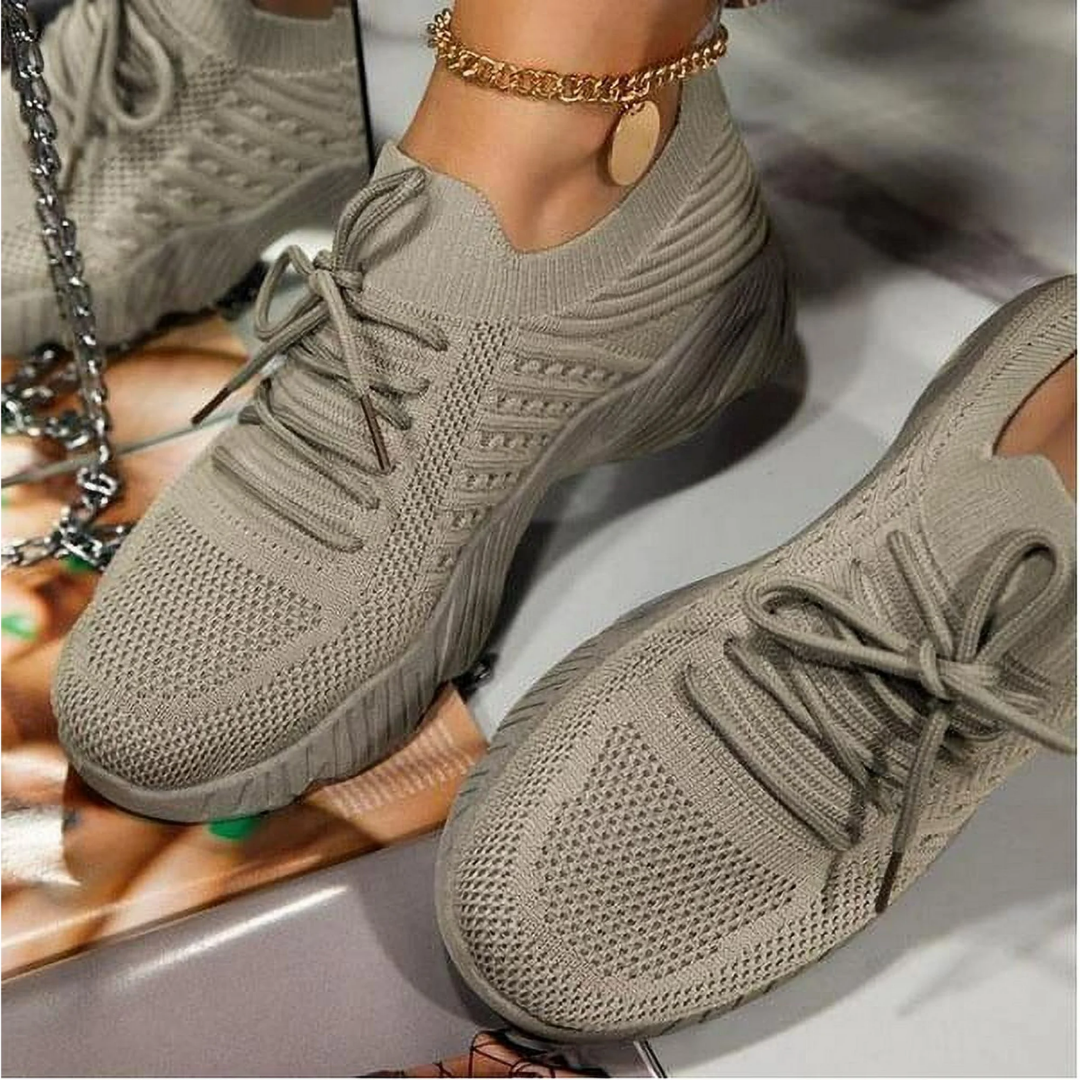 Air-permeable women's chunky sneakers with lacing – Saphira-Khaki-3-Nora Luxe