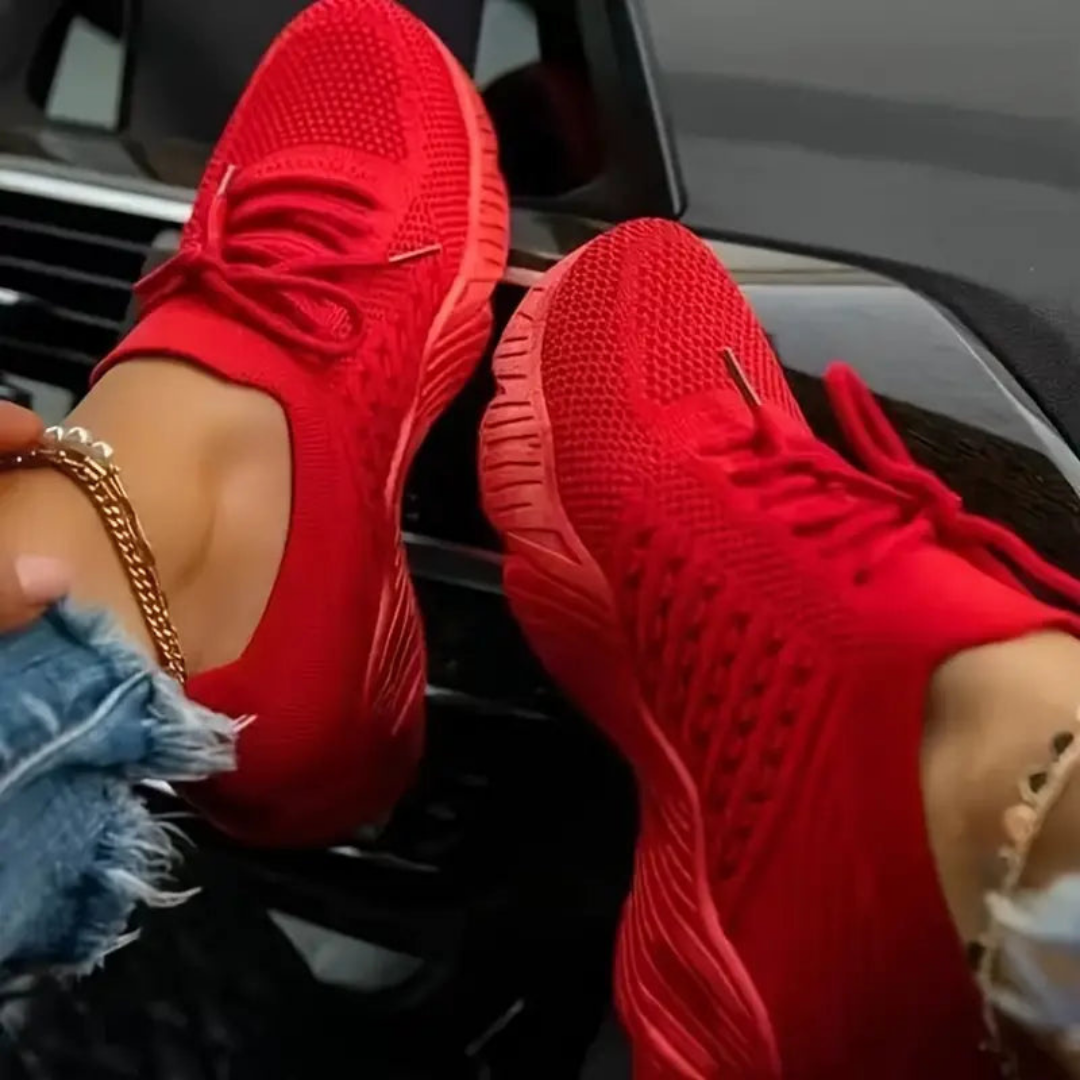 Air-permeable women's chunky sneakers with lacing – Saphira-Red-3-Nora Luxe