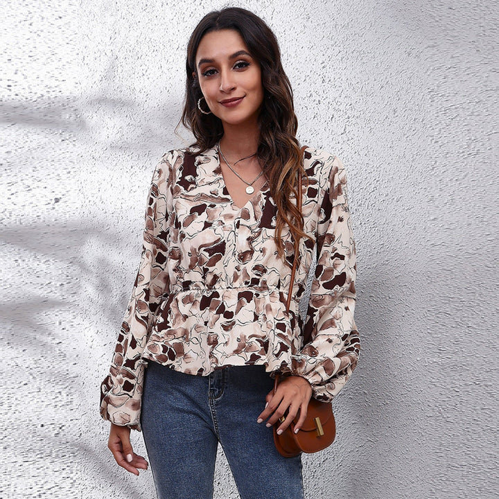 Airy & Colourful Women's Blouse with Pattern – Leona-Brown floral pattern-S-Nora Luxe
