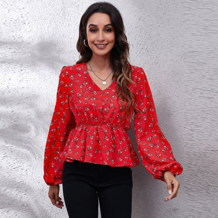 Airy & Colourful Women's Blouse with Pattern – Leona-Red flower pattern-S-Nora Luxe