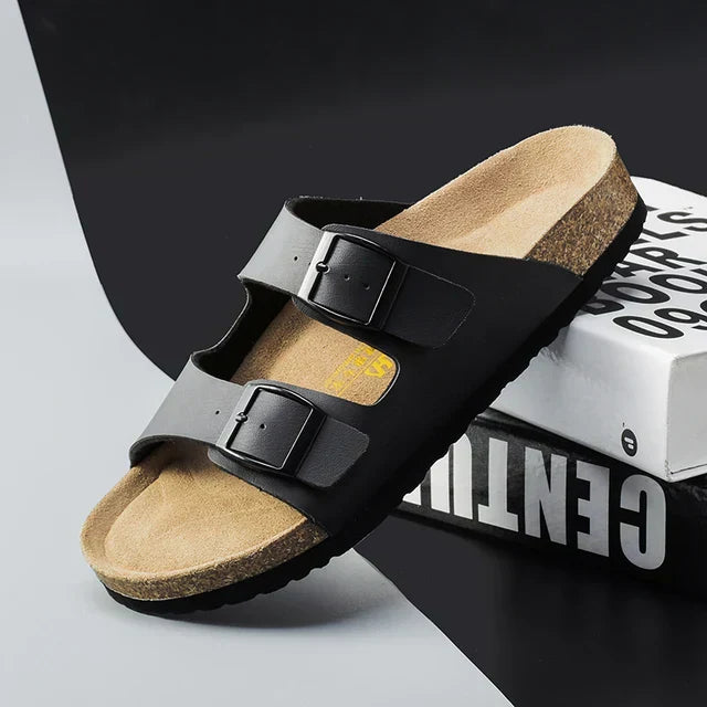 Airy & Comfortable Men's Leather Sandals with Adjustable Straps – Matteo-Black-4-Nora Luxe