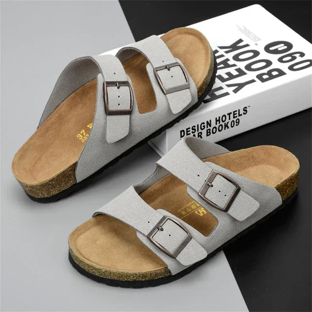 Airy & Comfortable Men's Leather Sandals with Adjustable Straps – Matteo-Grey-4-Nora Luxe