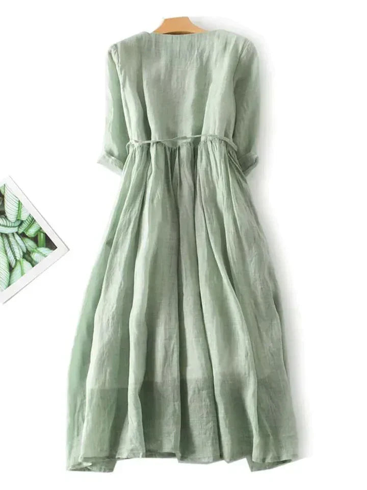 Airy linen dress with a loose fit for summer – Selina-Green-M-Nora Luxe