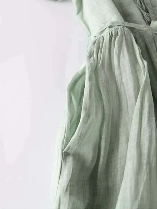 Airy linen dress with a loose fit for summer – Selina-Green-M-Nora Luxe