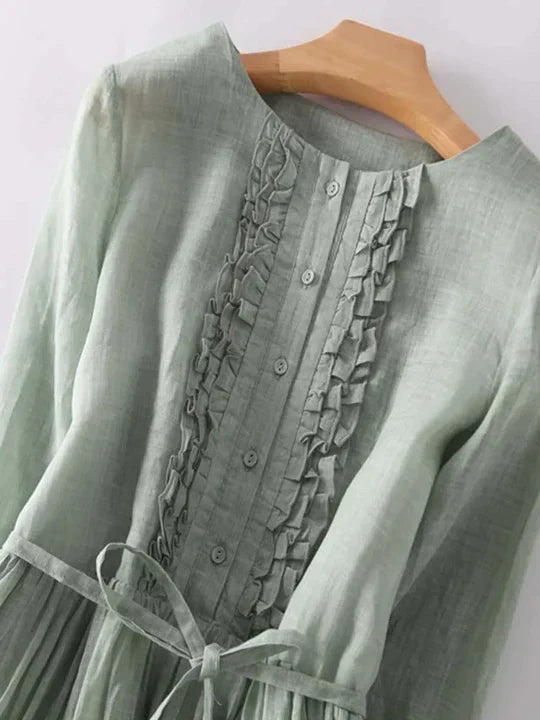Airy linen dress with a loose fit for summer – Selina-Green-M-Nora Luxe
