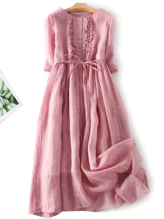 Airy linen dress with a loose fit for summer – Selina-Pink-M-Nora Luxe