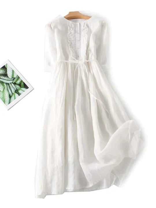 Airy linen dress with a loose fit for summer – Selina-White-M-Nora Luxe