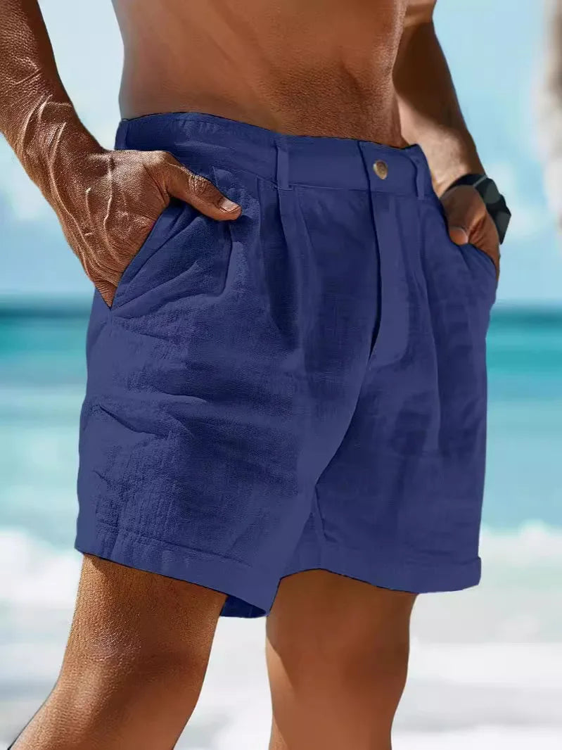 Airy linen summer shorts for men – Jonas-Dark blue-S-Nora Luxe