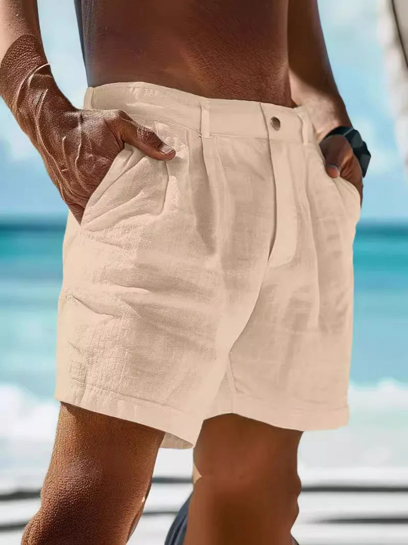 Airy linen summer shorts for men – Jonas-Khaki-S-Nora Luxe