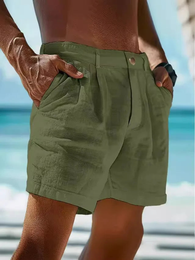 Airy linen summer shorts for men – Jonas-Olive green-S-Nora Luxe