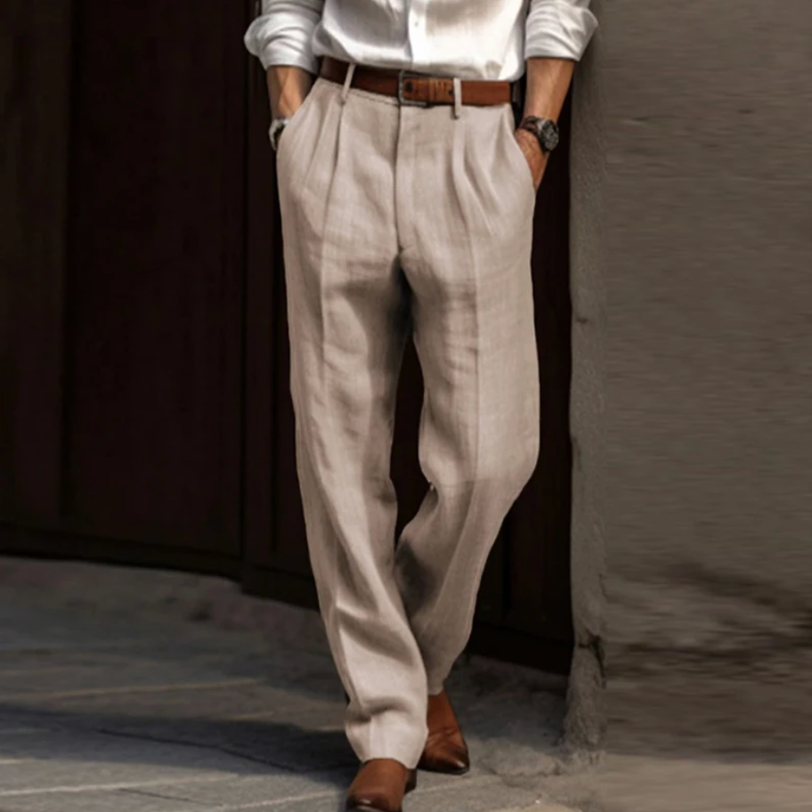 Airy linen trousers for men with a relaxed fit and summer comfort – Maro-Beige-S-Nora Luxe
