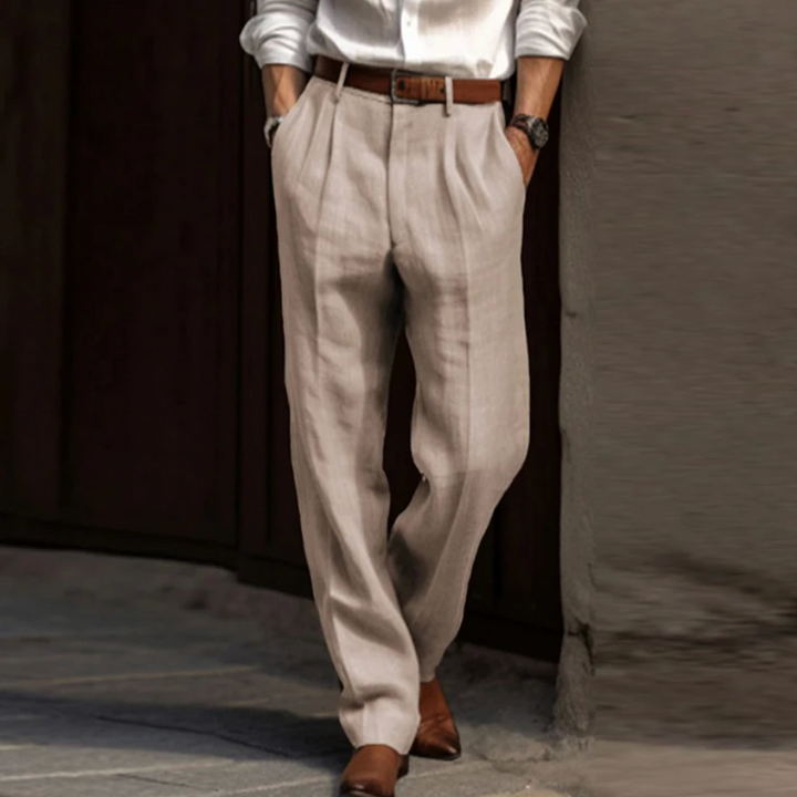 Airy linen trousers for men with a relaxed fit and summer comfort – Maro-Beige-S-Nora Luxe