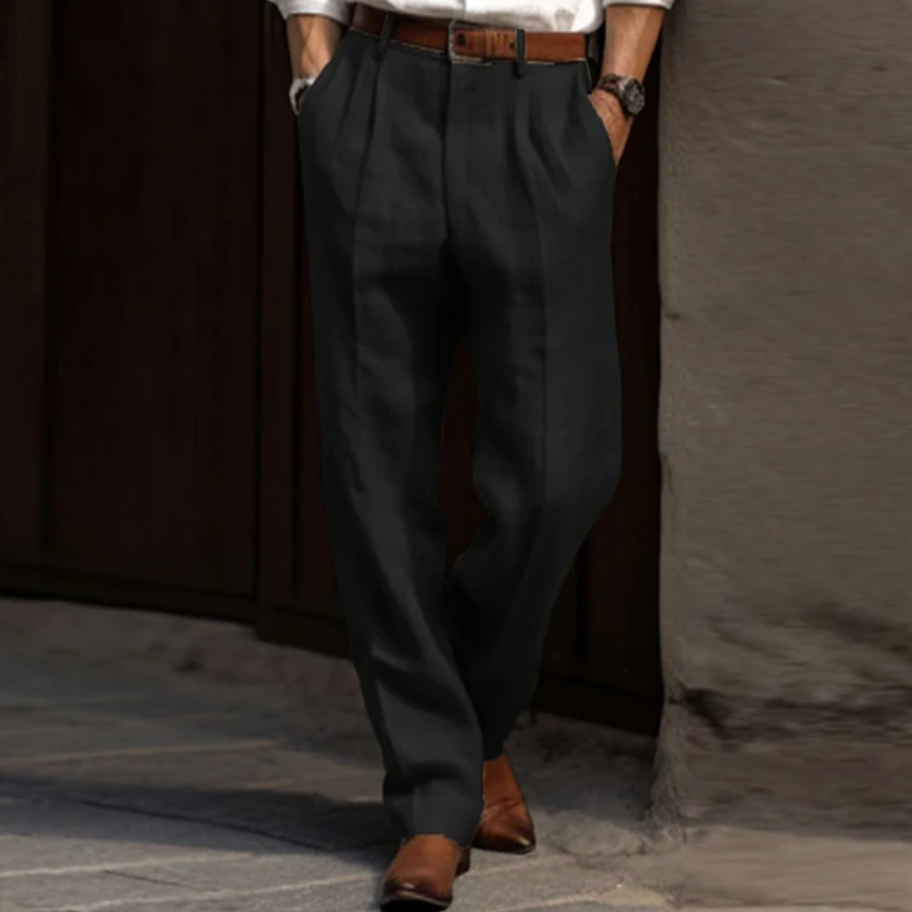 Airy linen trousers for men with a relaxed fit and summer comfort – Maro-Black-S-Nora Luxe