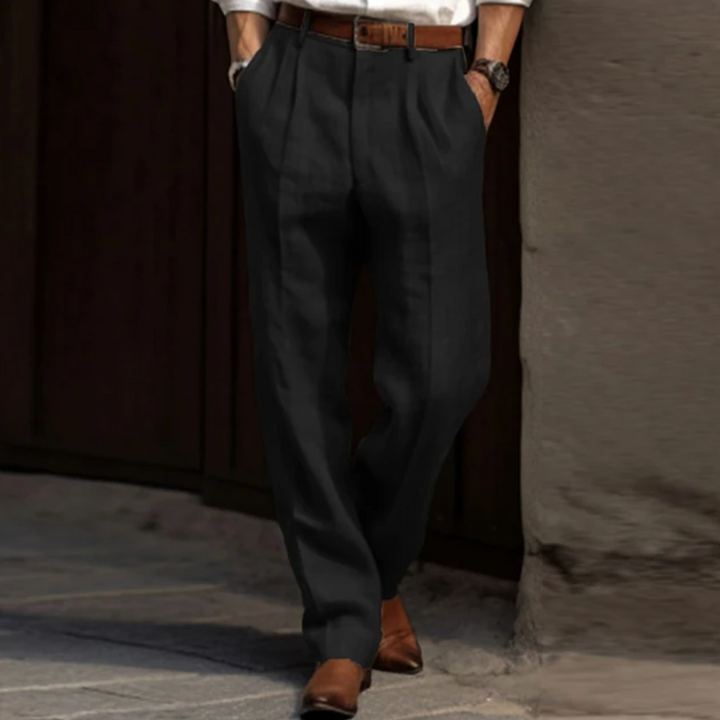 Airy linen trousers for men with a relaxed fit and summer comfort – Maro-Black-S-Nora Luxe