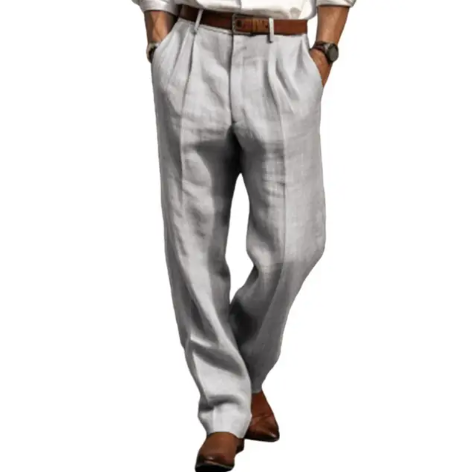 Airy linen trousers for men with a relaxed fit and summer comfort – Maro-White-S-Nora Luxe