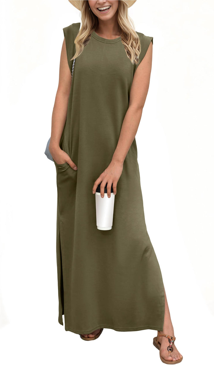 Airy maxi dress with pockets for women – Romy-Army green-S-Nora Luxe