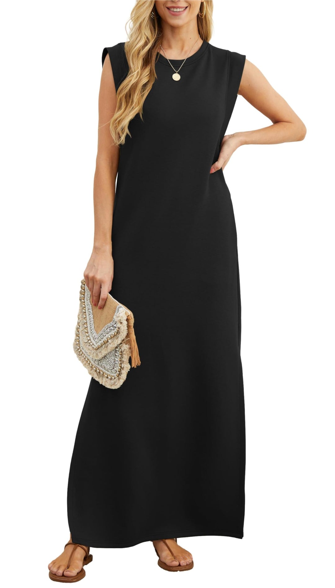 Airy maxi dress with pockets for women – Romy-Black-S-Nora Luxe