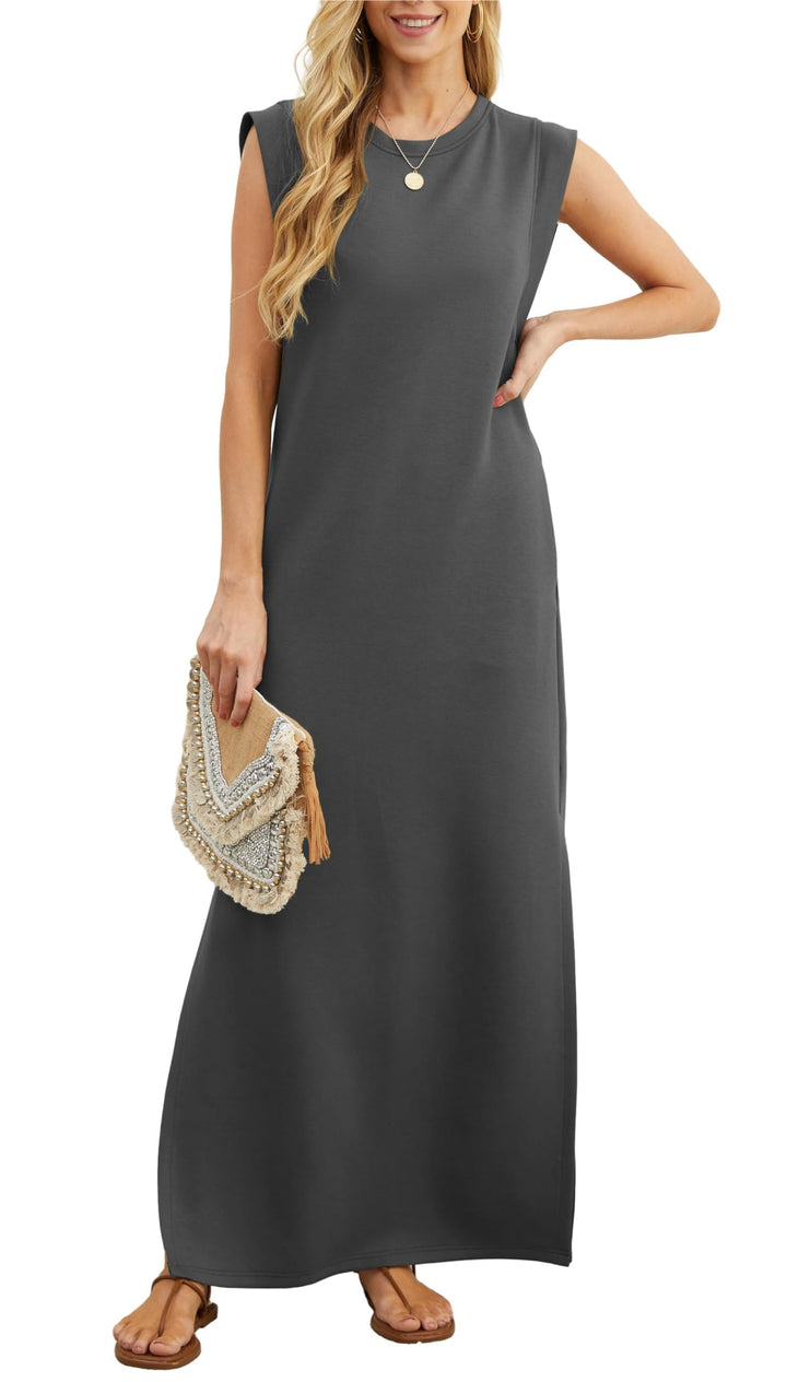 Airy maxi dress with pockets for women – Romy-Dark gray-S-Nora Luxe