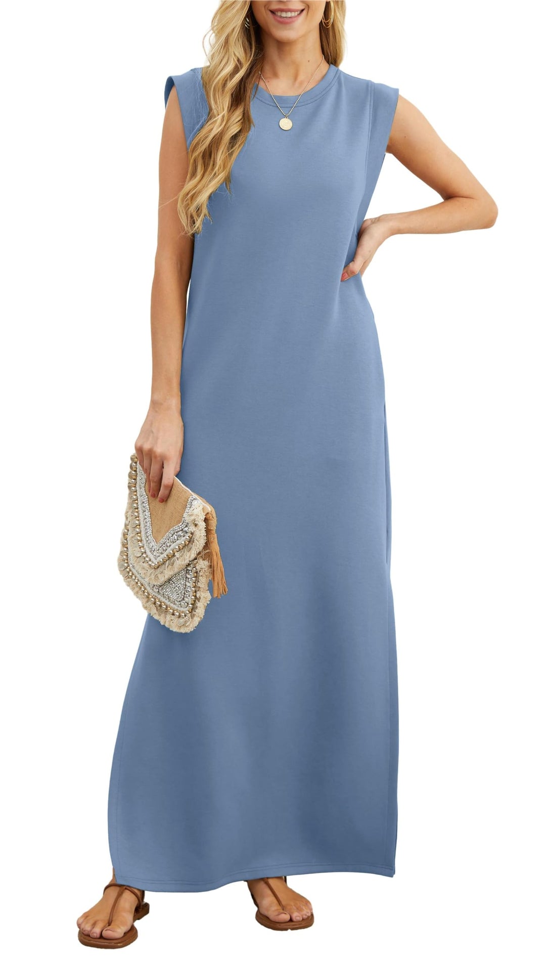 Airy maxi dress with pockets for women – Romy-Denim blue-S-Nora Luxe