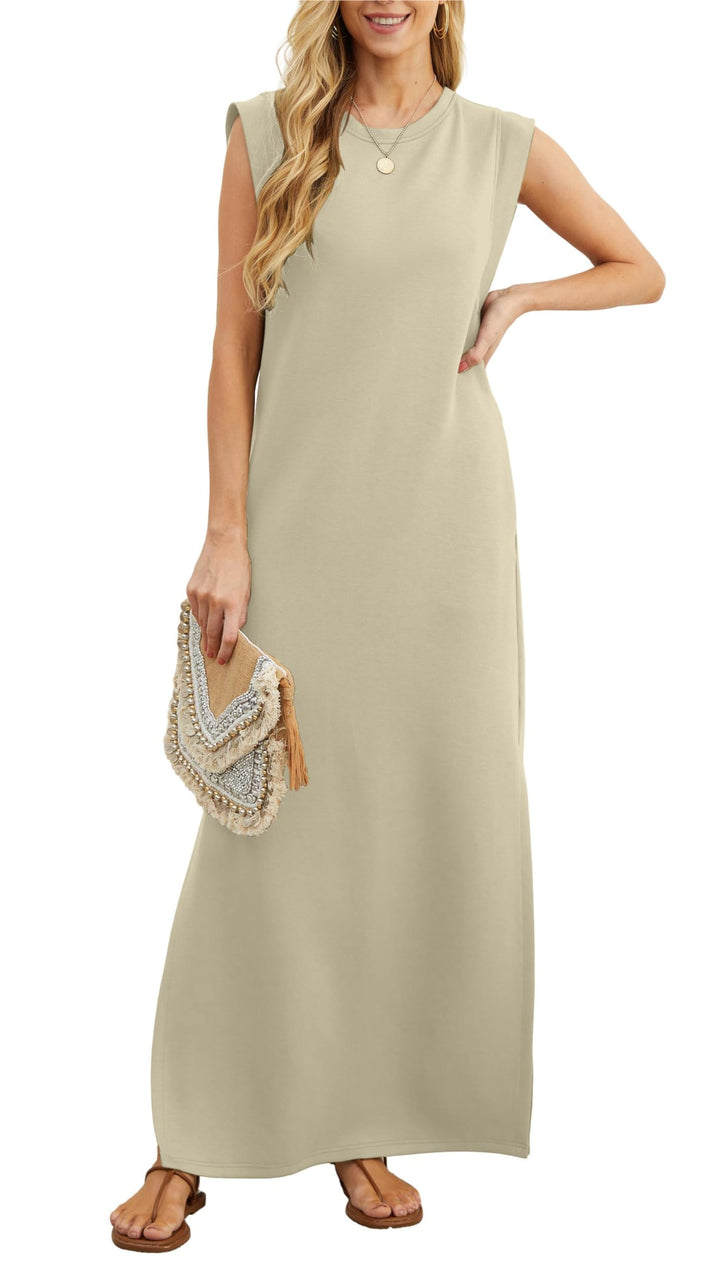 Airy maxi dress with pockets for women – Romy-Khaki-S-Nora Luxe
