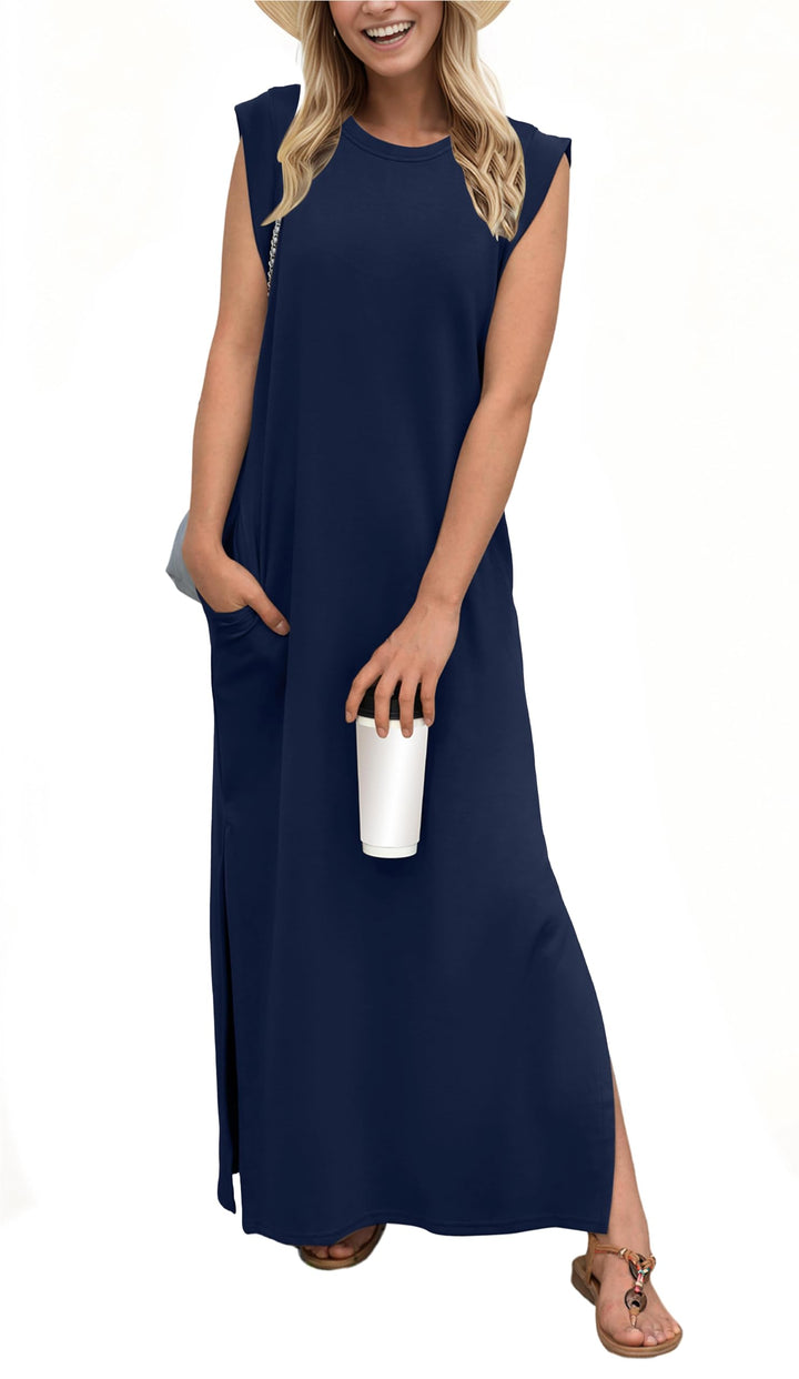 Airy maxi dress with pockets for women – Romy-Navy blue-S-Nora Luxe
