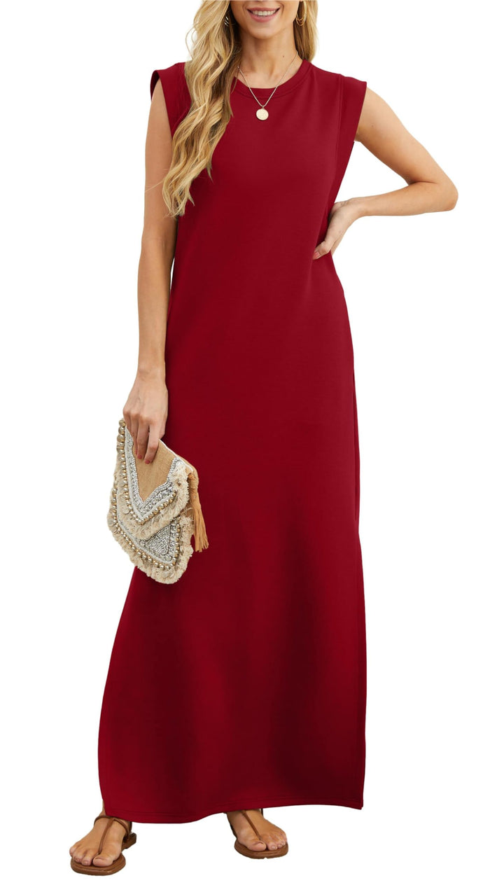 Airy maxi dress with pockets for women – Romy-Wine red-S-Nora Luxe