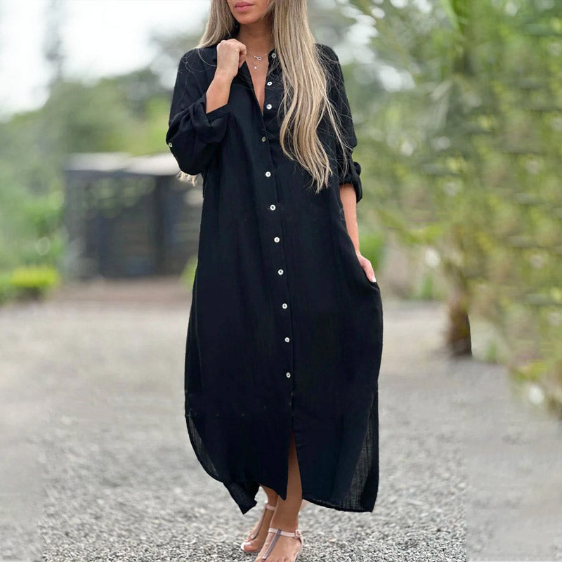 Airy polo shirt dress for women - Marlene-Black-M-Nora Luxe