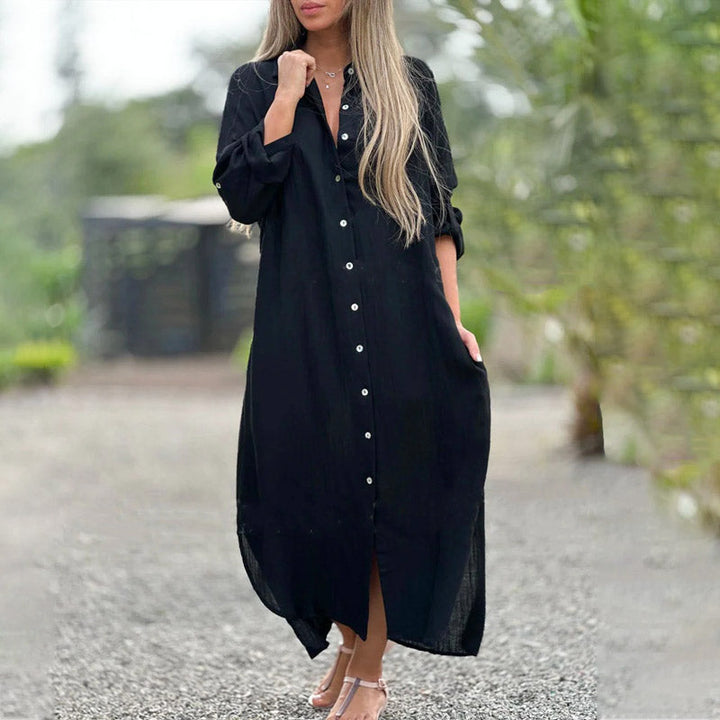 Airy polo shirt dress for women - Marlene-Black-M-Nora Luxe
