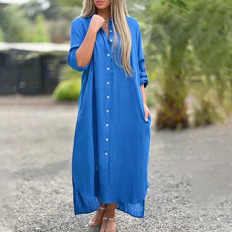 Airy polo shirt dress for women - Marlene-Blue-M-Nora Luxe