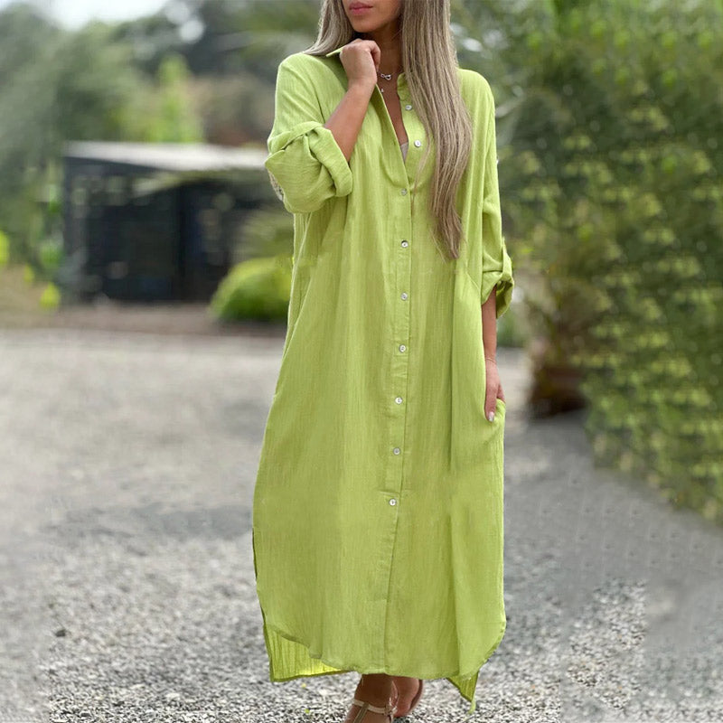 Airy polo shirt dress for women - Marlene-Green-M-Nora Luxe