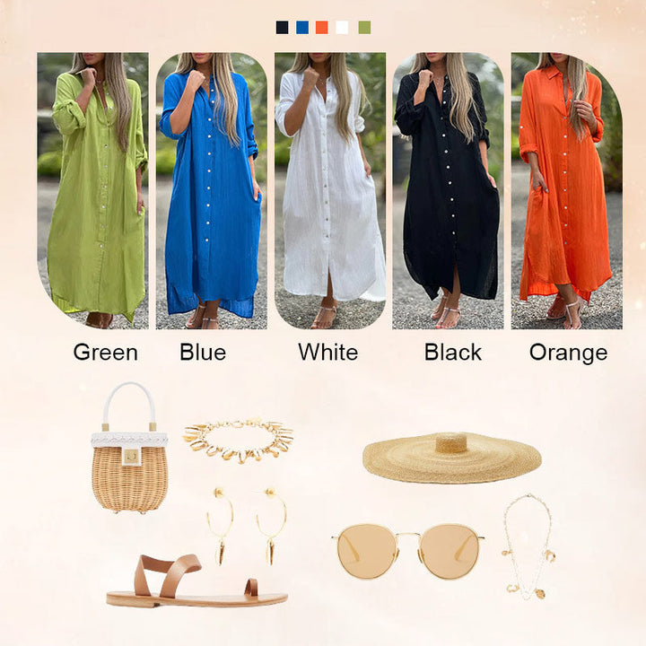 Airy polo shirt dress for women - Marlene-Orange-M-Nora Luxe