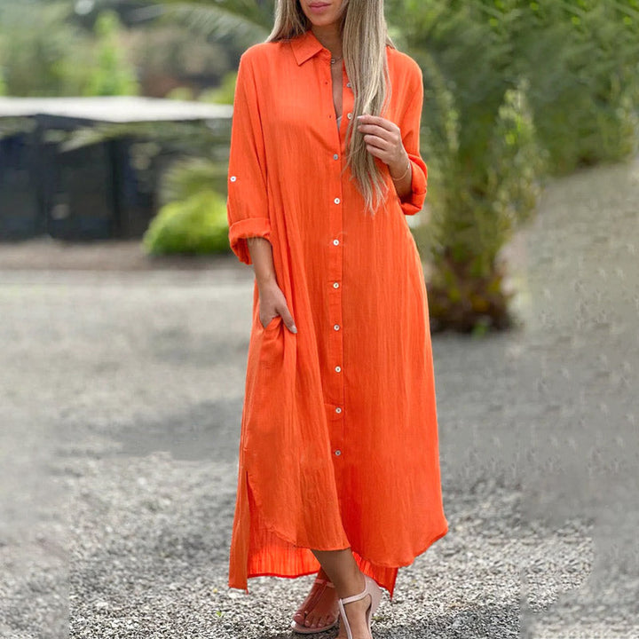 Airy polo shirt dress for women - Marlene-Orange-M-Nora Luxe